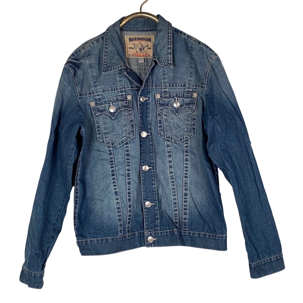 True Religion Mens XXXL Basic Jacket Natural Denim Trucker Style Made in Mexico